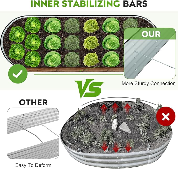ZORMY Galvanized Raised Garden Bed Outdoor- 6x2x1.4ft Oval Steel Raised Beds for Gardening, Metal Planter Box with Protective Strip and Gloves for Vegetables, Flowers, Fruits (Brown)