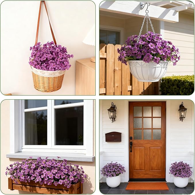 Stymedeca Artificial Flowers for Outdoor Faux Plants for Spring Summer Decoration, UV Resistant Realistic Silk Plastic Fake Flowers Garden Porch Patio Balcony Yard Front Home Decor, 24 Bundles