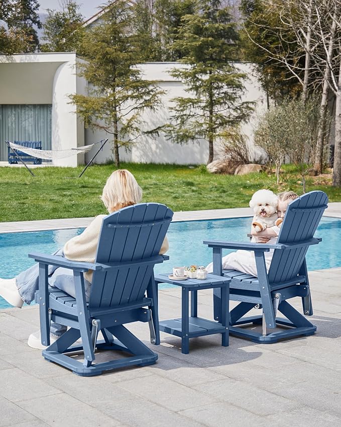 SERWALL Adirondack Swivel Glider Chair, HDPE Patio Glider Set of 2, All-Weather Glider Chair for Porch, Balcony, Navy Blue