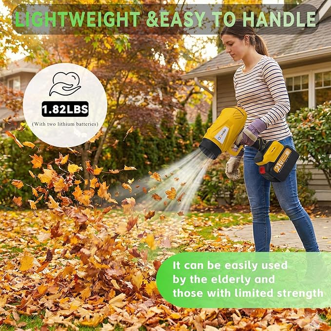 Cordless Leaf Blower, Turbo Jet Blower, 800,000 RPM Handheld Leaf Blower with 2x4500mah Batteries & Charger, Electric Leaf Blowers for Patio Cleaning, Lawn Care, Leaves, Dust (Yellow)