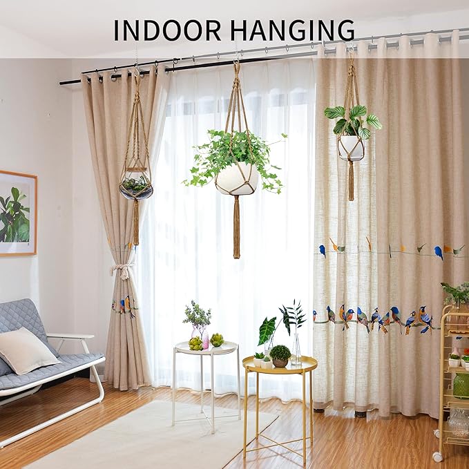 IDEEEPAN Macrame Plant Hanger - Fits 4 to 13 inches Pots for Indoor Outdoor, 34"/41"/46" 3 Sizes Set, Brown (POTS NOT Included)