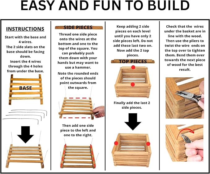 Orchid Basket Making Kit for 3 Strong 12 Inches Wide Hanging Orchid Baskets for Outdoors with Hangers, for Orchids, Staghorn Ferns, Handmade Rustic Wood Vanda Baskets, Staghorn Fern Mount