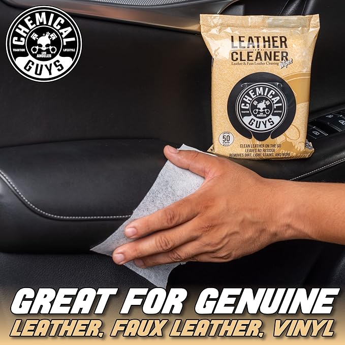 Chemical Guys Leather Cleaner Wipes Mega - Interior Leather Wipes for Cars,Natural,Synthetic,Faux & Pleather Surfaces,Safe for Cars,Trucks,Furniture,Boots & More,Convenient,50 Count (Pack of 6)