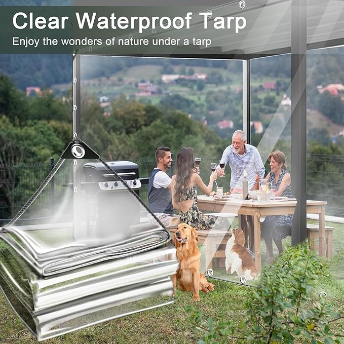 6x6ft Clear Tarp with Grommets Cover,Clear Tarpaulin Tear Waterproof Heavy Duty with Resistant PVC Vinyl Tarps,14mil Reinforced Edges Outdoor Waterproof Tarps,Greenhouse, Patio and Porch