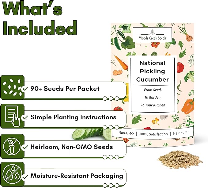 National Pickling Cucumber Seeds for Planting – Heirloom, Non-GMO Pickling Cucumber Seeds for Home Gardens, Crisp Cucumbers for Pickling & Fresh Use, Outdoor Growing | Woods Creek Seeds