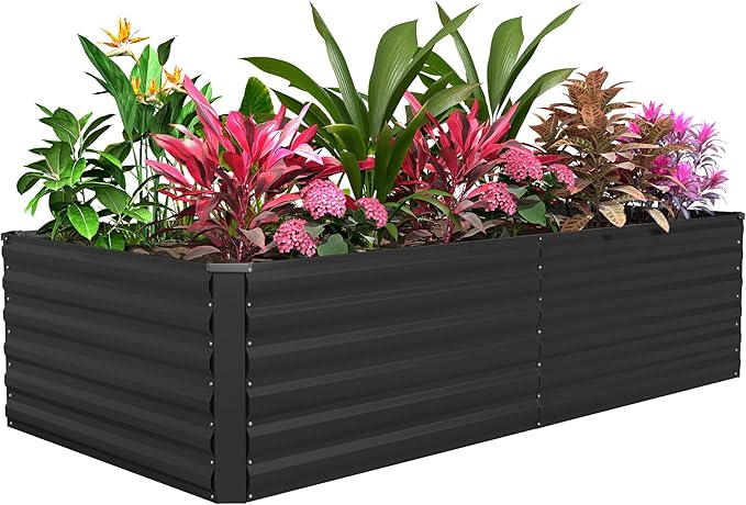 FOOWIN 8x4x2ft Galvanized Raised Garden Bed, Planter Raised Garden Boxes Outdoor, Large Metal Raised Beds for Gardening, Garden Bed for Vegetables, Flowers, Herb,478 Gallon Capacity, Black