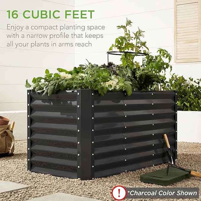 Best Choice Products 4x2x2ft Outdoor Metal Raised Garden Bed, Deep Root Planter Box for Vegetables, Flowers, Herbs w/ 119 Gallon Capacity - Sage Green