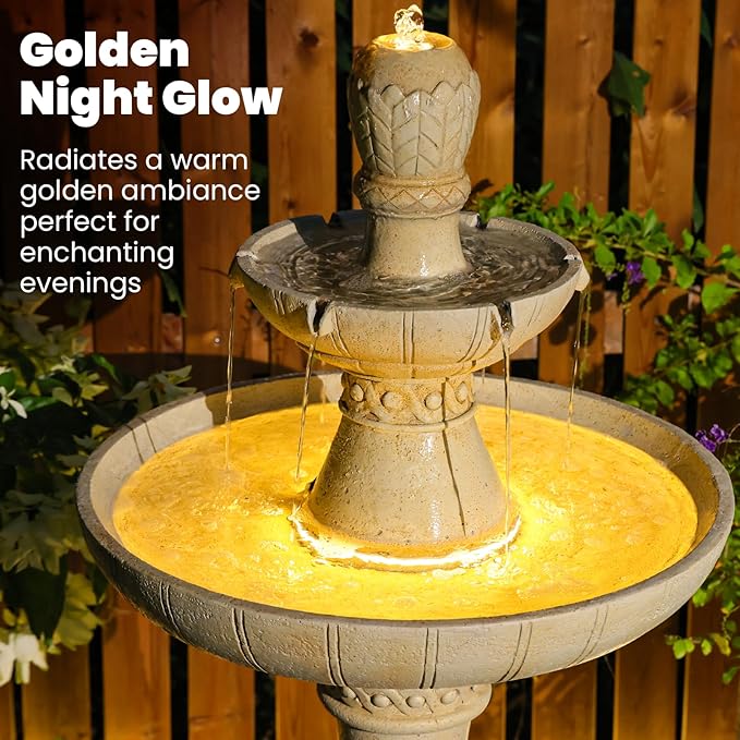 45.28H 3-Tier Outdoor Water Fountain with LED Lights Large Italian Resin Garden Fountain for Patio Yard Weather-Resistant Cascading Waterfall Feature with Quiet Pump