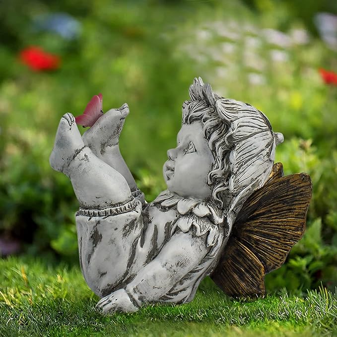 Fairies for Fairy Garden Solar Decor - Fairy Figurines Resin Outdoor Statues Ornaments with Light up Butterfly for Patio,Lawn,Yard,Porch,Outside Angel Gifts