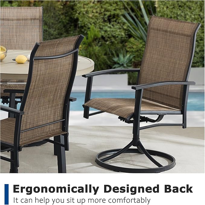 5 Pieces Outdoor Table and Chairs for 4, 42" Honey Oak Round Table with 4 Mocha Swivel Chairs, Patio Set with Swivel Chair, Garden Tables for Outdoor, Patio Dining Set for Lawn Backyard Poolside