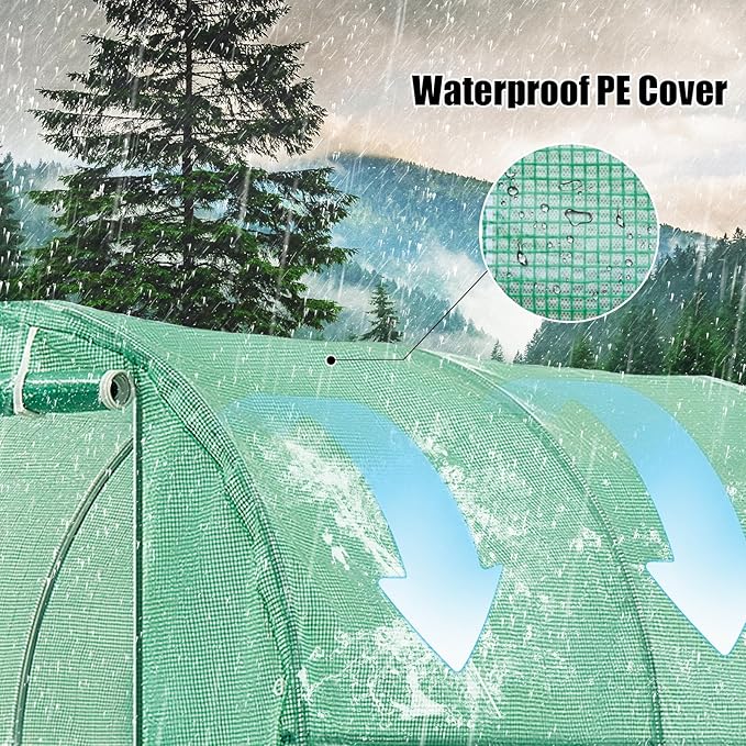 10x10x7 Greenhouse, Portable Green House for Outside, Greenhouses Kit for Outdoor with Metal Frame, Thicken PE Cover, Ground Nail and Fixed Ropes (Green Cover)