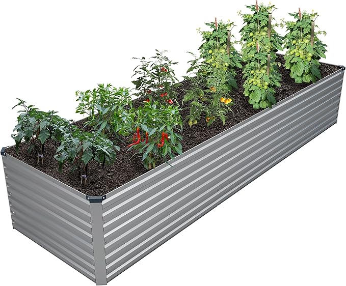 DIIYIV 12x2x2FT Galvanized Raised Garden Bed Kit,Vegetable Plant Boxes-Rectangle Metal Flower Box,Large Planter Raised Beds Outdoor Garden for Planting,Fruit,Herb-Silver