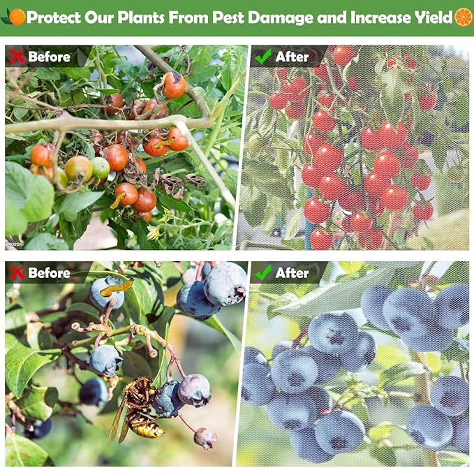 4Ft x 6Ft Blueberry Bush Netting Cover,4 Pack Bird Netting for Blueberry Bushes, Garden Netting Insect Pest Barrier with Drawstring, Plant Fruit Tree Netting Net for Garden Protection