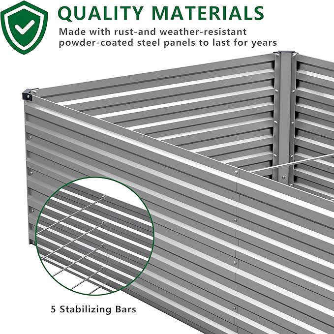 DIIYIV 6x3x2FT Galvanized Raised Garden Bed Kit,Vegetable Plant Boxes-Rectangle Metal Flower Box,Large Planter Raised Beds Outdoor Garden for Planting,Fruit,Herb-Silver
