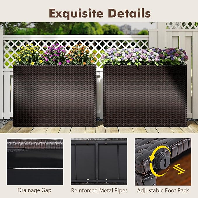 HAPPYGRILL 24" Tall Raised Garden Bed, All-Weather Elevated Planter Box with Removable Liner, Indoor Outdoor Decorative Garden Planter for Front Porch Patio Backyard Balcony (2)