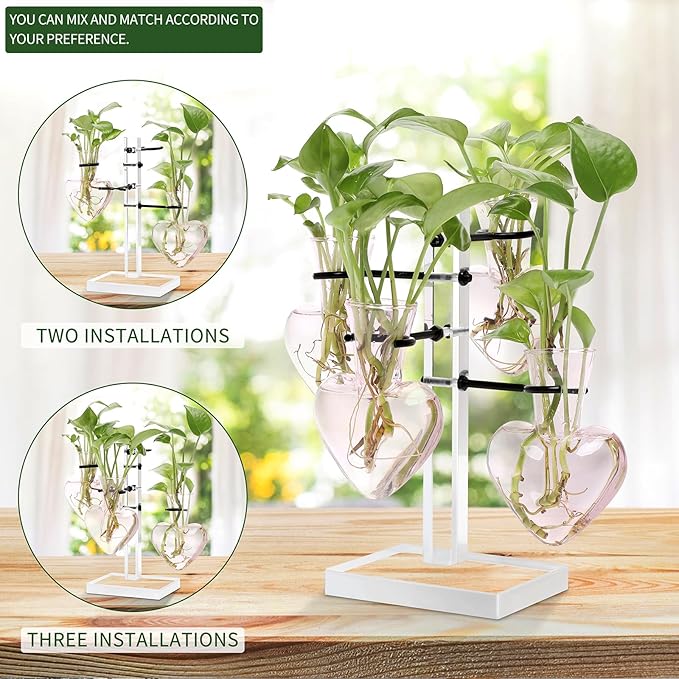 YYHglass Clear Plants Propagation Stations Terrarium Kit Birthday Gift for Women for Indoor Home Office Decor Acrylic Plant Accessories - 4 Love Hear Vase