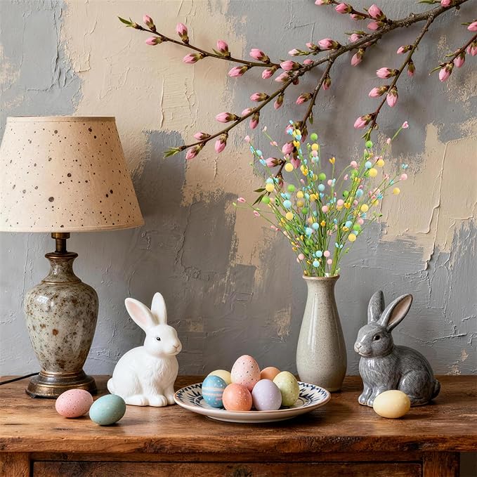 4 Pcs Artificial Easter Flowers Pastel Pip Berry Stems Spring Pip Berry Picks for Home Party Vase Flower Arrangement Centerpiece Easter Egg Decor