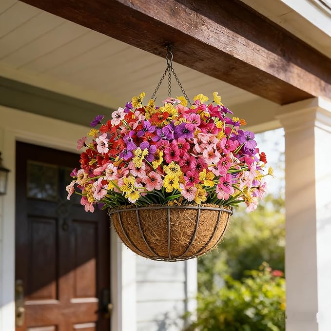 AmyHomie 20 Bundles Artificial Flowers for Outdoor Outside Spring Summer Decoration UV Resistant Faux Flowers No Fade Fake Plastic Plants Garden Porch Window Box Decorating(Mix Color)