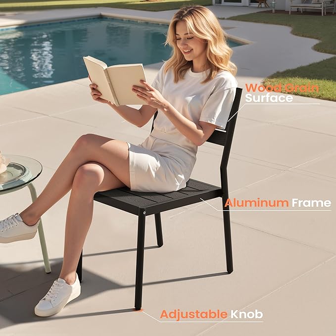 Pellebant Stackable Outdoor Dining Chairs Set of 6, Aluminum Patio Chairs with Armless, All-Weather for Garden, Lawn, Deck, Porch and Yard, Black