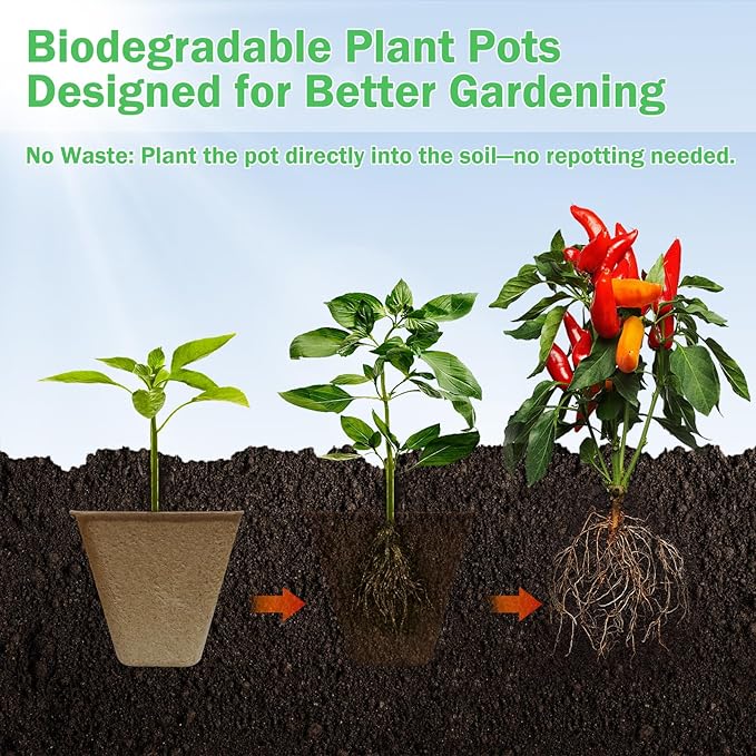 Doubleggs 70-Pack 3.15 inch Square Peat Pots for Seedlings with 100 Labels, Biodegradable Nursery Pots with Drainage Holes for Plants
