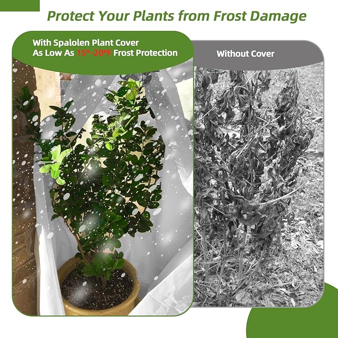 2 Pack Plant Covers Freeze Protection, 40"W x 45"H Winter Frost Blanket 2.36 oz/yd² Fabric Frost Cloth Tree Covers Shrub Jacket Bag with Zipper & Drawstring for Plants Fruit Tree Shrub Potted - White