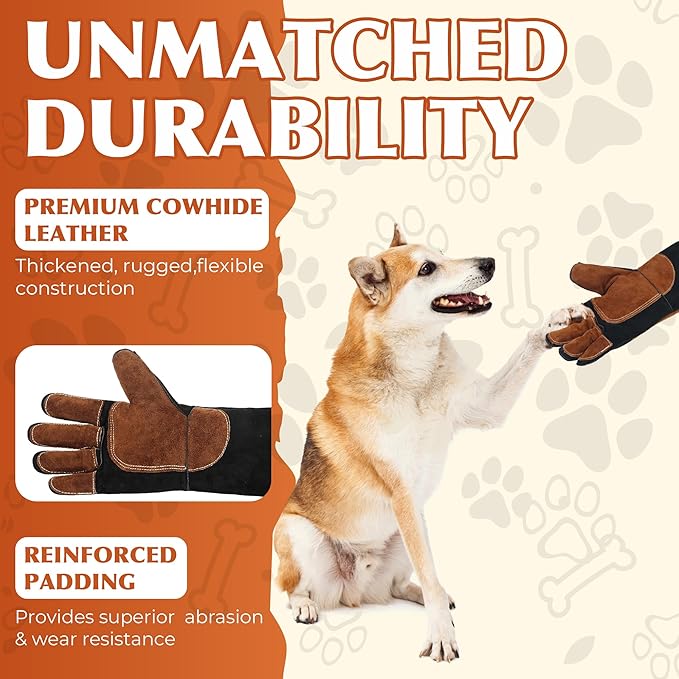 HANDLANDY 24 Inches Animal Handling Gloves Bite-Proof, Scratch-Resistant, Durable Pet Gloves for Dogs, Cats, Falconry