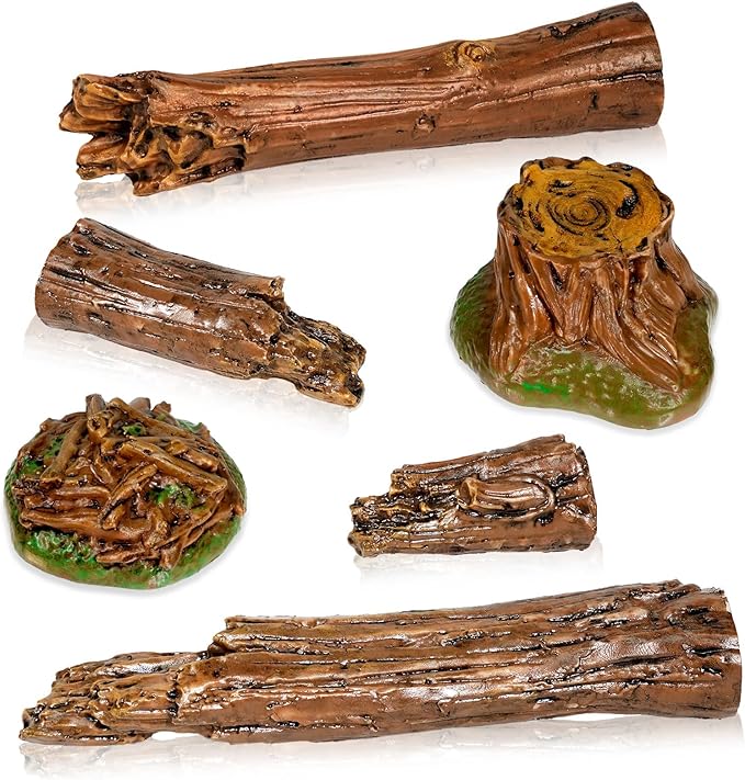 Warmtree Artificial Tree Stump Mini Garden Figurines Stumps Ornaments Miniature Stone Rock Statue for Micro Train Landscape Railway Sand Table, Pack of 6