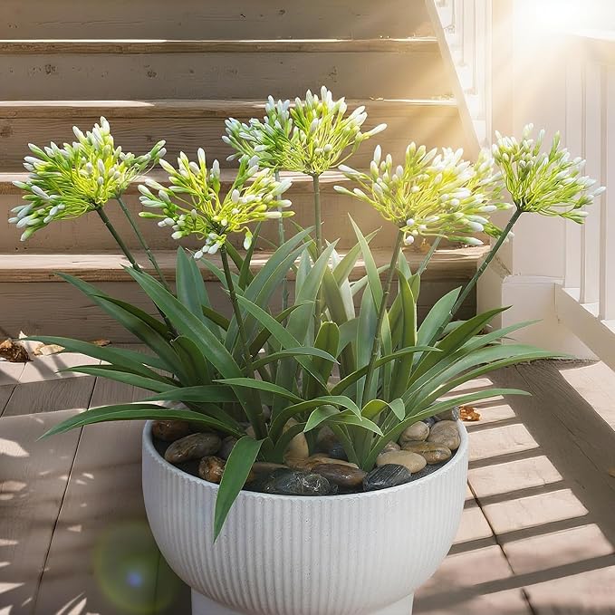 HIFORESTAR Faux Outdoor Flowers Realistic Artificial Plants 8 Bundles Plastic Flower Outside 18.9 in Fake Greenery Stems Green Flower for Pot Planter Decor Outside