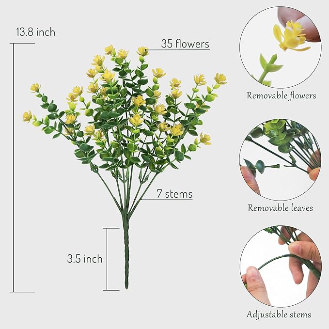 BCBLF Artificial Flowers for Outdoors, 12 Bundles UV Resistant Realistic Faux Plants for Outside Porch Planter, Spring Summer Home Garden Decoration, Yellow