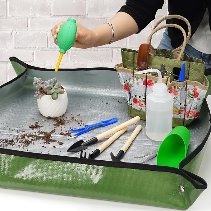 Permade Succulent Tools Kit with Organizer Bag- 13Pcs Indoor Gardening Tools |Mini Succulent Hand Tools with Tote, Succulent Transplanting Supplies, Present for Gardeners Plant Care (Rose)