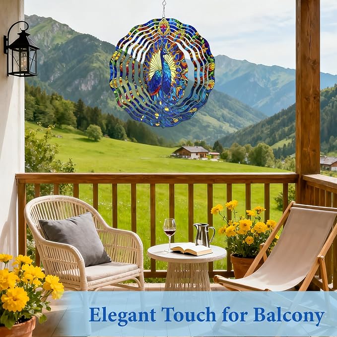 Peacock Wind Spinners Outdoor, Peacock Gifts for Women Wife Mom Grandma, Hanging Wind Spinners for Christmas Thanksgiving, 12 inch Outdoor Indoor Hanging Ornament for Garden Porch Backyard