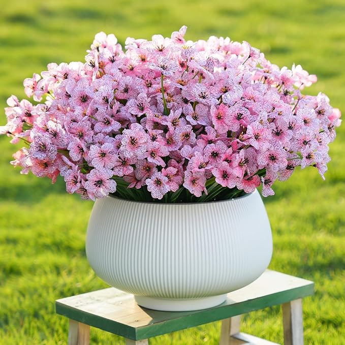 Stymedeca Artificial Flowers for Outdoor Faux Plants for Spring Summer Decoration, UV Resistant Realistic Silk Plastic Fake Flowers Garden Porch Patio Balcony Yard Front Home Decor, 24 Bundles