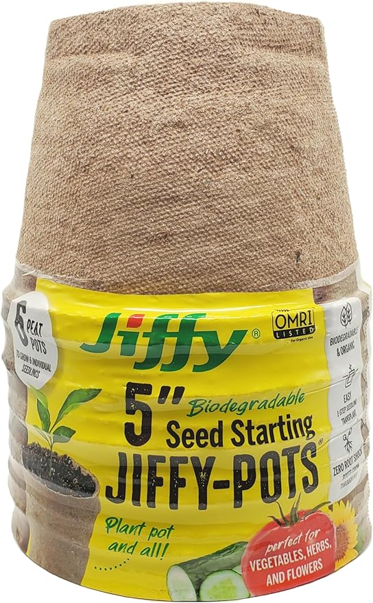 Jiffy Seed Starting Pots - Biodegradable, Ideal for Seedlings - 5 in, 24 Pack - Peat