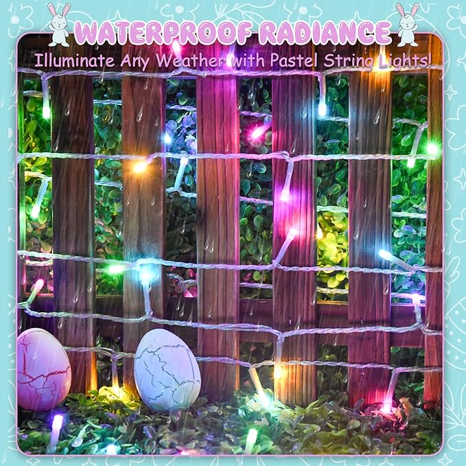 Easter String Lights Battery Operated, Pastel Easter Lights with Timer 9.8ft 30LED Transparent Wire Fairy Lights for Easter Decorations Garland Outdoor Indoor Party 2 Packs