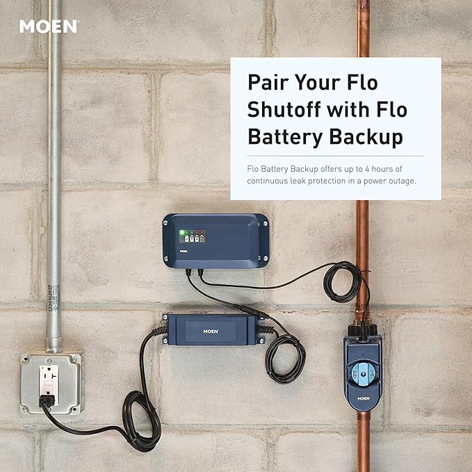 Moen Flo Smart Water Monitor and Automatic Shutoff Sensor, Wi-Fi Connected Water Leak Detector for 1-1/4-Inch Diameter Pipe, 900-002