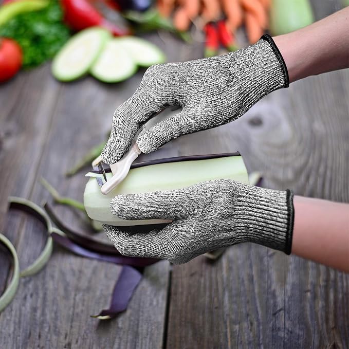 Evridwear Cut Resistant Gloves Food Grade Level 5 Kitchen Safety Protection (Large, Gray)