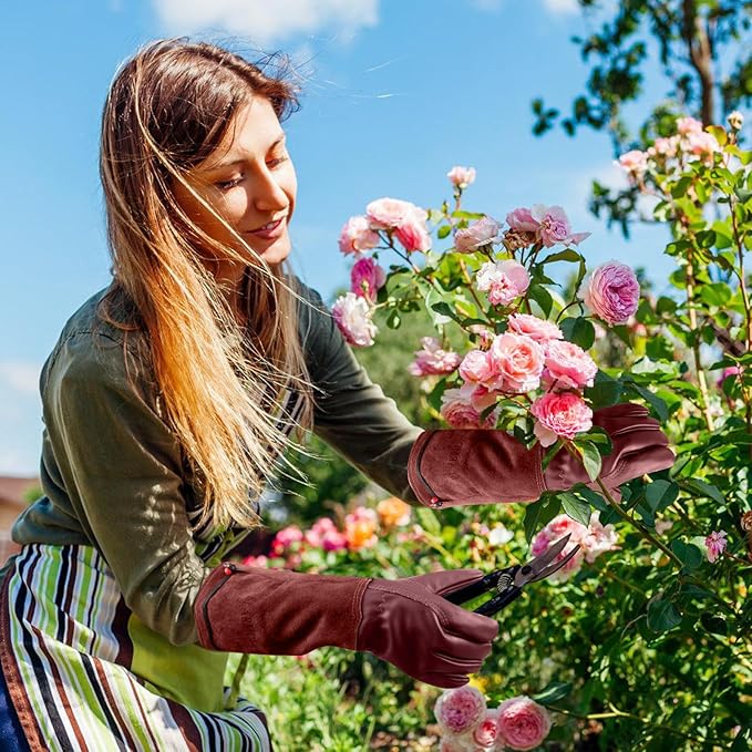 SLARMOR Long Gardening-Gloves Women/Men-Thorn proof Rose Pruning Heavy Duty Gauntlet, Best Garden Gifts for Gardener-XL