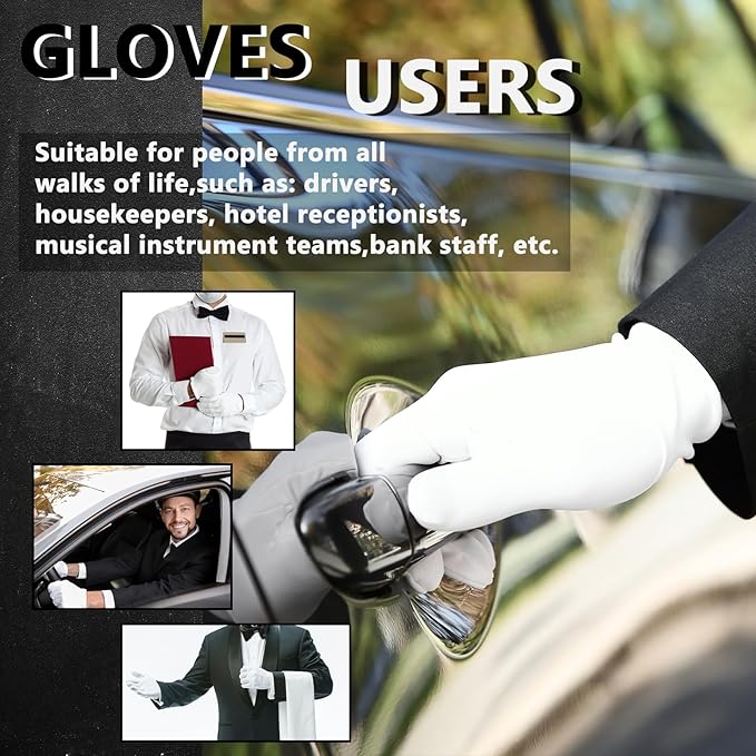12 Pairs White Cotton Gloves Soft Cloth Dust Hand Gloves Work for Men Women Art Crafting Handling, Eczema, BBQ, Coin Jewelry Watch Inspection, Dry Hands Sleeping, Archival, Large