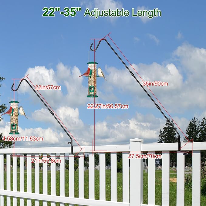 Eyrizon Heavy Duty Deck Hook,35Inch Extended Reach Plant Bracket Hook Hangers,Bird Feeder Hanger for Deck Railing,Fence Deck Shepherd Hook for Hanging Lanterns,Wind Chime&Outdoor Decorations