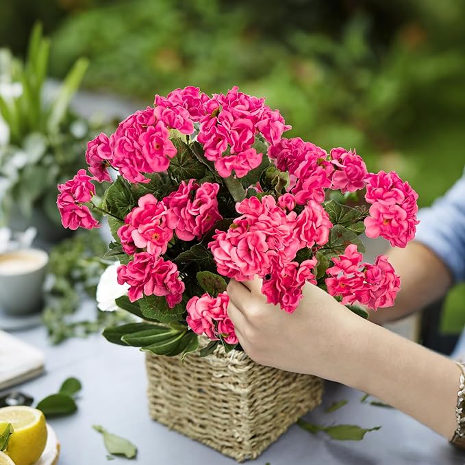 Uqueeten 4pcs Fake Flower Artificial Geranium,Artificial Flowers for Outdoors, Geraniums Artificial Flowers Realistic,Artificial Geraniums for Outdoors Fake Plant Decoration 14.4"(Rose Red)