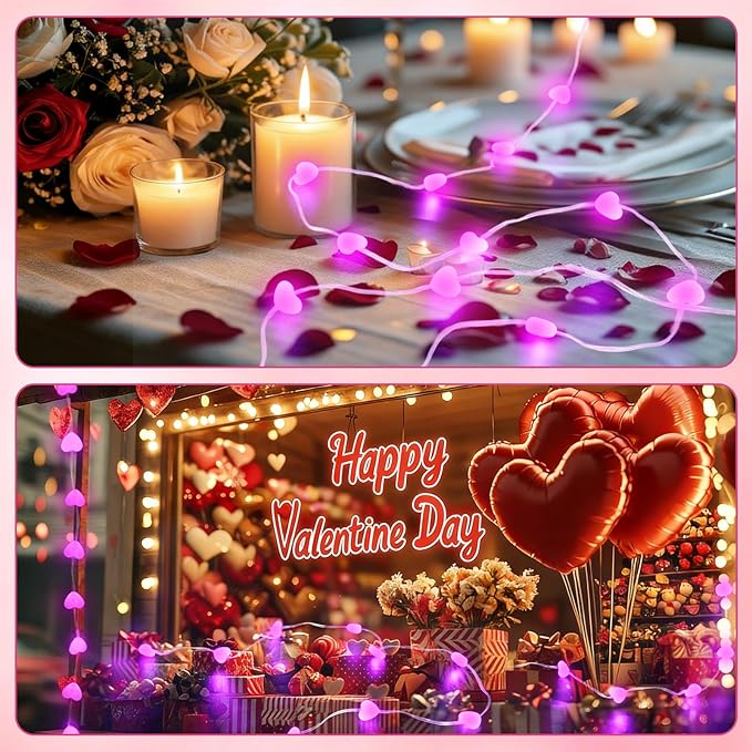 Valentine’s Day Twinkle Fairy Lights with Timer | 10FT 30LED Battery Operated Pink Heart Light with Remote for Wedding Bedroom DIY Indoor, Girl‘s Romantic Gifts Valentine Decor