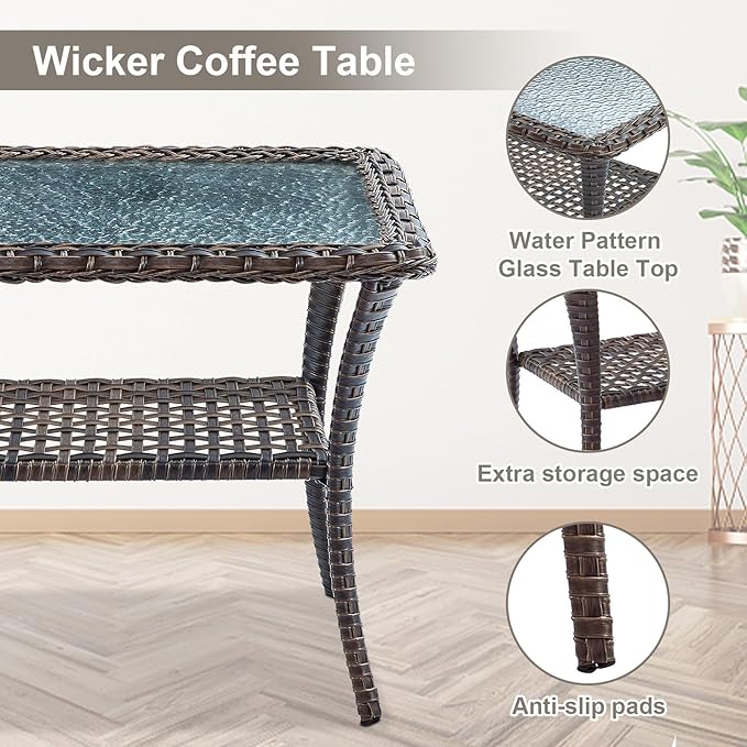 Belord 7 Piece Outdoor Patio Furniture Sets with Rocking Chairs, Wicker Loveseat Conversation Sets for Deck Patio Backyard Poolside, Grey Cushion