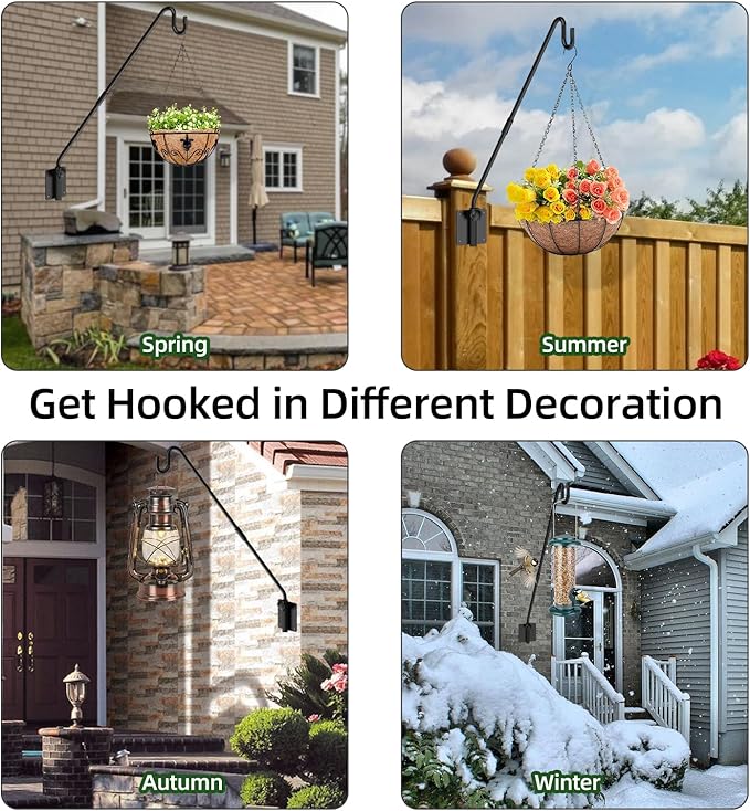 Monalife Deck Hook Wall Mounted,Extended Plant Hanger Outdoor,Bird Feeder Hanger-Metal Fence Shepherds Hooks Bracket for Hanging Hummingbird Feeder,Planter,Flower Baskets,Lantern-360°Rotating Pole