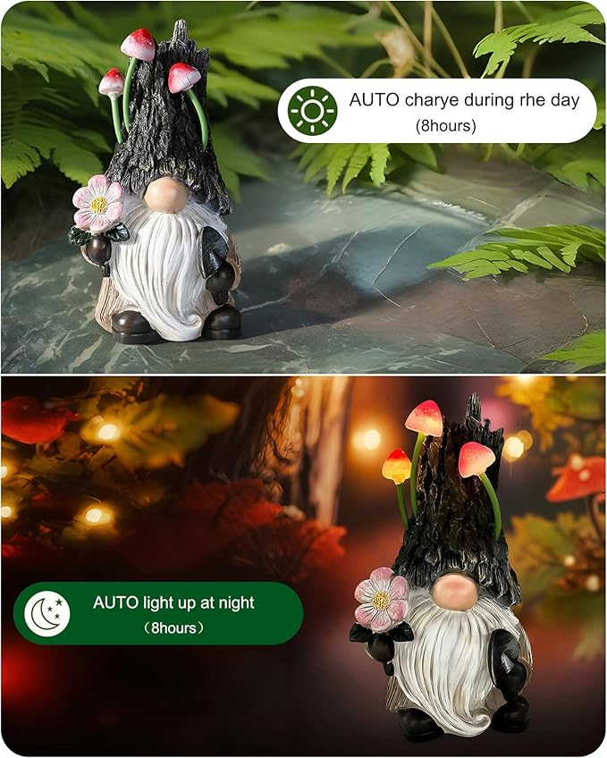 Gnomes Solar Lights Garden Decor Outdoor Statues Front Yard Lawn for Outside Balcony Patio Backyard House Porch Pool Home Decorations Art Housewarming Birthday Gifts Mom for Women