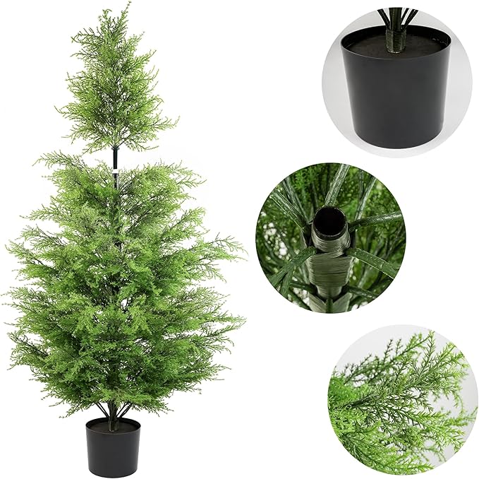 SEVENLOVE 48" Artificial Cedar Topiary Tree Set of 2, 4ft Cypress Tree Topiary Faux Evergreen Shrub Plant for Front Porch Home Office Decor (4FT) ﻿