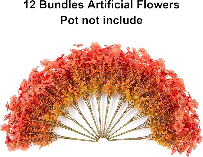 florisso Artificial Fall Flowers Fake Mums for Outdoor Autumn Decoration, 12 Bundles Faux Silk Orange Yellow Mums Daisy Look Real UV Resistant for Outside Home Porch Patio Planter