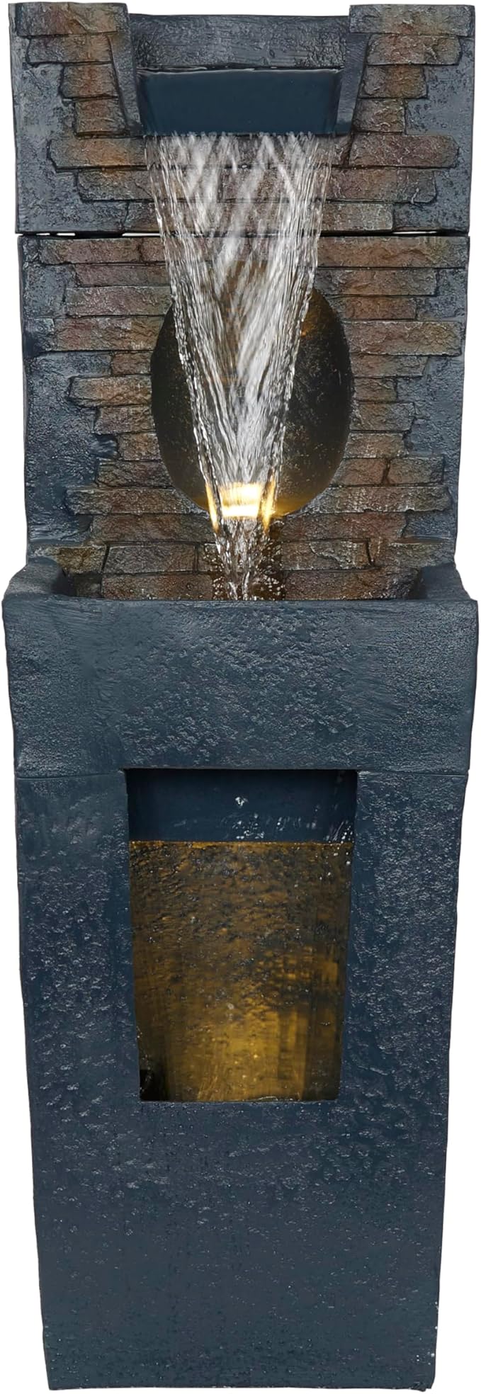 Alpine Corporation TZL398 40" Stone Wall Cascading Fountain with LED Lights, Elegant Outdoor Water Feature for Garden, Patio, Backyard & Home Decor, Relaxing Waterfall Fountain, Gray