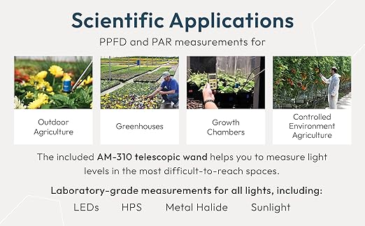Apogee Instruments MQ-500 Full-Spectrum Quantum PAR Meter & AM-330 Wand Bundle - Digital PPFD Meter for LED Greenhouse Grow Lights, Sunlight, & Plant Monitoring