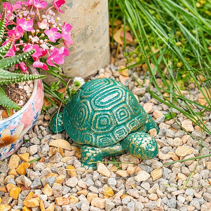 Sungmor Cast Iron Turtle Key Hider – Heavy Duty Indoor Outdoor Spare Key Holder & Garden Decor, Antique Green Small Animal Statue for Porch, Shelf, Patio