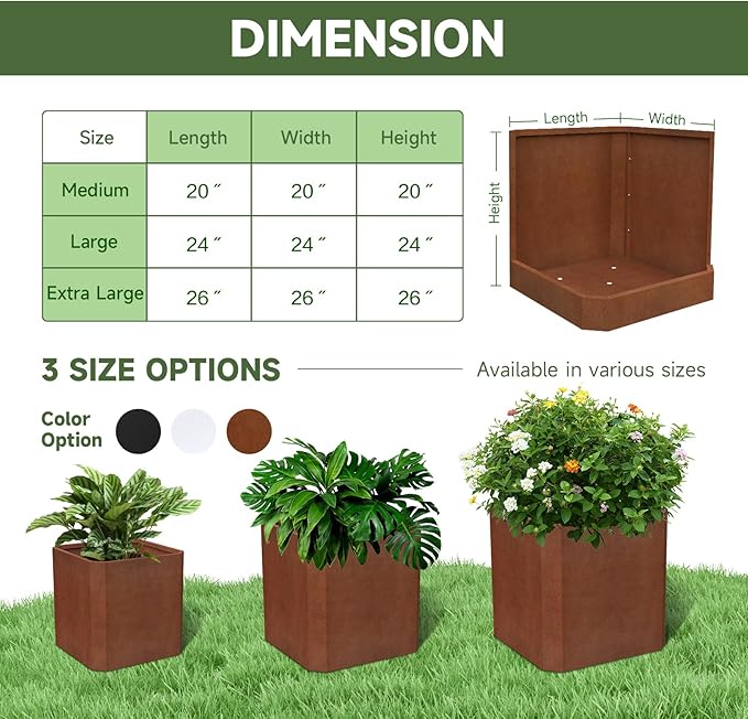 GJWCVL Corten Steel Planter Box-24"x24"x24"-Large Square Planter Matel -Outdoor Indoor- Heavy Duty Rustic Tall Planter Flower Pot Commercial Residential for Patio Porch Deck Home Backyard